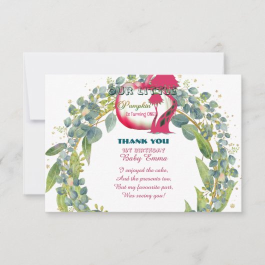 私たちのリトルカボキンピンク1stバースデーグリーンリース サンキューカード (正面)