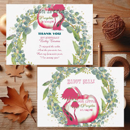 私たちのリトルカボキンピンク1stバースデーグリーンリース サンキューカード