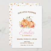 私たちのリトルカボキンピンク&金ゴールド誕生日パーティー 招待状 (正面/裏面)