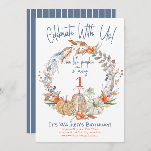 私たちのリトルカボキンブルーファースト誕生日招待状 招待状 (正面/裏面)