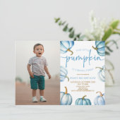 私たちのリトルカボキンブルーホワイト秋誕生日パーティー 招待状 (スタンド正面)