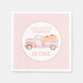 私たちのリトルカボチャのライトピンクトラックの最初の誕生日 スタンダードカクテルナプキン (正面)
