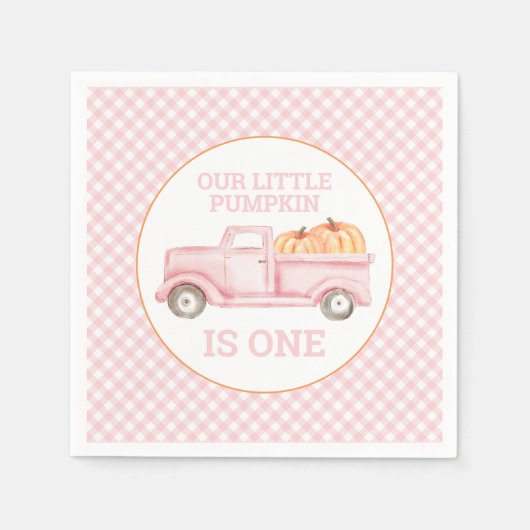 私たちのリトルカボチャのライトピンクトラックの最初の誕生日 スタンダードカクテルナプキン (正面)