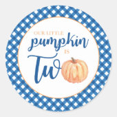 私たちのリトルカボチャは2つの青い格子状の2番目の誕生日である ラウンドシール (正面)