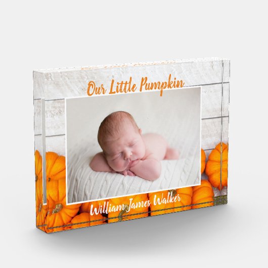 私たちのリトルカボチャカスタムかわいい秋生まれたばかりのベビー フォトブロック (左)