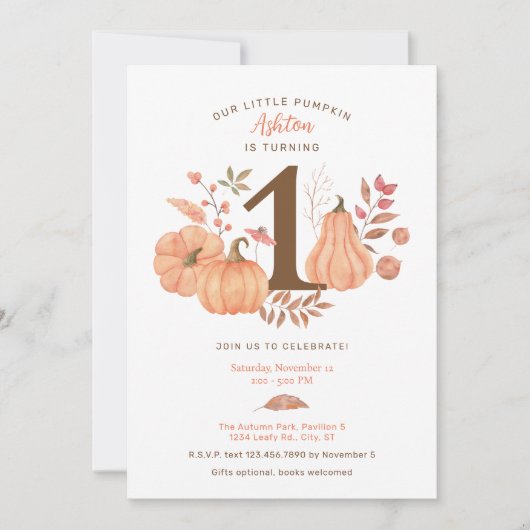 私たちのリトルカボチャ秋ファースト誕生日招待状 招待状 (正面)
