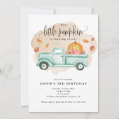 私たちのリトルカボチャ秋ファームトラック誕生日 招待状 (正面)