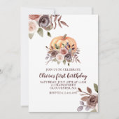 私たちのリトルカボチャ秋フローラの最初の誕生日 招待状 (正面)