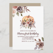 私たちのリトルカボチャ秋フローラの最初の誕生日 招待状 (正面/裏面)