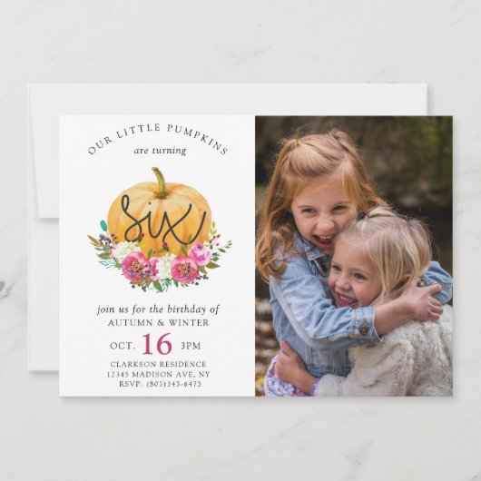 私たちのリトルカボチャ秋フローラツインズ6th誕生日 招待状 (正面)