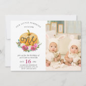 私たちのリトルカボチャ秋フローラ1stツインズ誕生日 招待状 (正面)