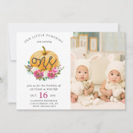 私たちのリトルカボチャ秋フローラ1stツインズ誕生日 招待状