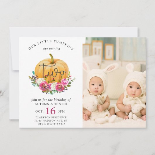 私たちのリトルカボチャ秋フローラ2ndツインズ誕生日 招待状 (正面)