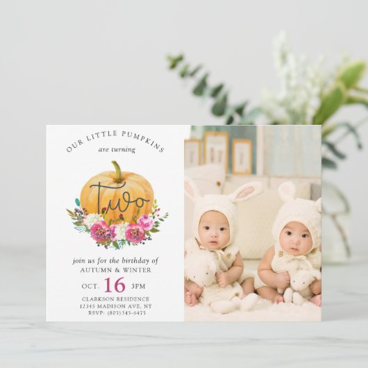 私たちのリトルカボチャ秋フローラ2ndツインズ誕生日 招待状 (スタンド正面)