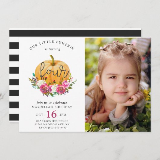 私たちのリトルカボチャ秋フローラ4th誕生日 招待状 (正面/裏面)