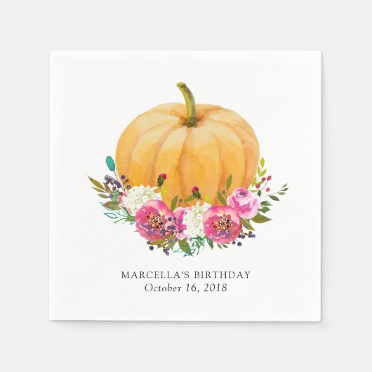 私たちのリトルカボチャ秋フローラ スタンダードカクテルナプキン (正面)