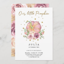 私たちのリトルカボチャ誕生日ピンク招待状