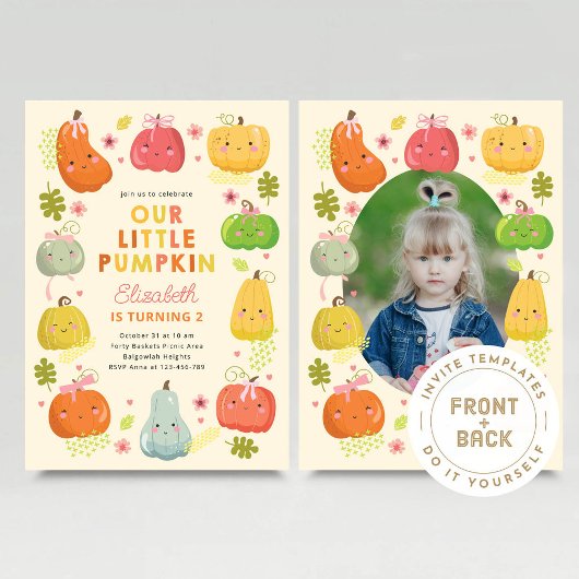 私たちのリトルカボチャ誕生日招待状、写真誕生日 招待状