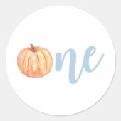 私たちのリトルカボチャ1パステルブルーの最初の誕生日 ラウンドシール (正面)