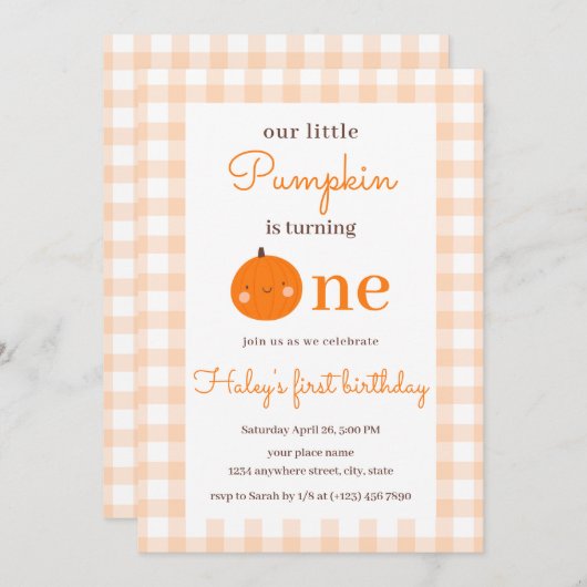私たちのリトルカボチャ1stオレンジ秋ファースト誕生日 招待状 (正面/裏面)
