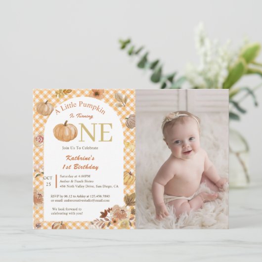 私たちのリトルカボチャ1stバースデーオレンジ秋 招待状 (スタンド正面)