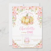 私たちのリトルカボチャ1st最初の誕生日ガールフローラ 招待状 (正面)