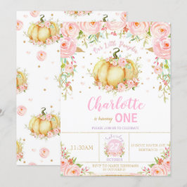 私たちのリトルカボチャ1st最初の誕生日ガールフローラ 招待状