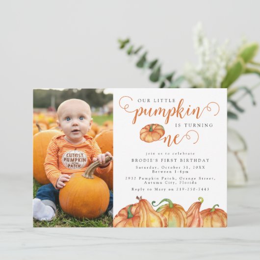 私たちのリトルカボチャ1st誕生日パーティの招待状 招待状 (スタンド正面)