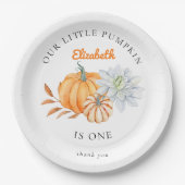 私たちのリトルカボチャ1st誕生日フローラ水色 ペーパープレート (正面)