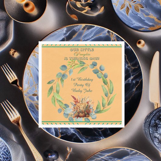 私たちのリトルカボチャ1st誕生日秋リースオレンジ スタンダードランチョンナプキン