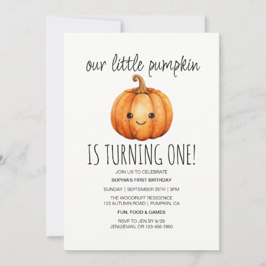 私たちのリトルカボチャ1st誕生日秋1st誕生日 招待状 (正面)