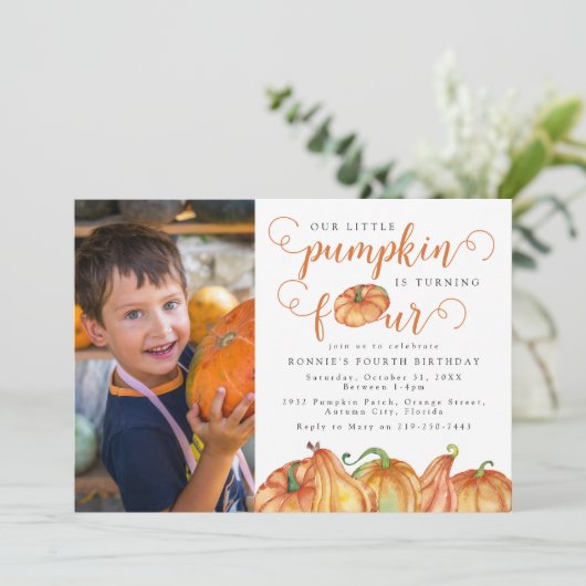 私たちのリトルカボチャ4th誕生日パーティの招待状 招待状 (スタンド正面)