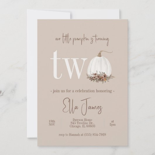 私たちのリトルカボプキンセカンド誕生日招待状 招待状 (正面)