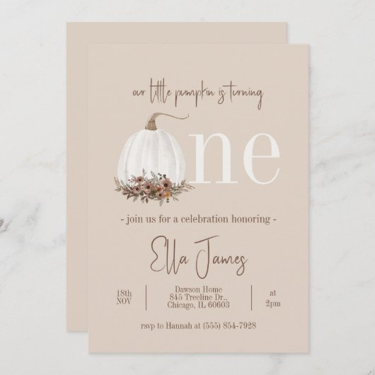 私たちのリトルカボプキンファースト誕生日招待状 招待状 (正面/裏面)