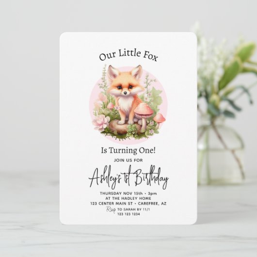 私たちのリトルキツネコテージコアスクリプト1st誕生日 招待状 (スタンド正面)