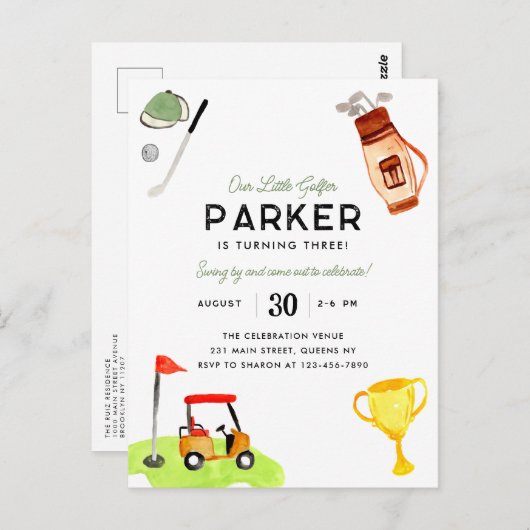 私たちのリトルゴルファーバッグカートキッズゴルフ誕生日 ポストカード (正面/裏面)