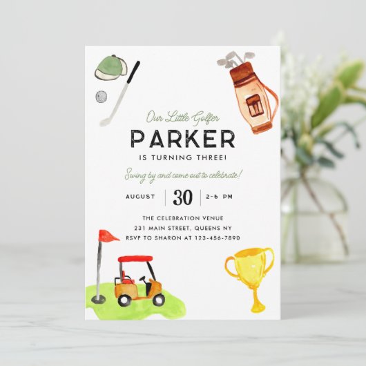 私たちのリトルゴルファーバッグカートキッズゴルフ誕生日 招待状 (スタンド正面)