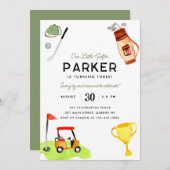 私たちのリトルゴルファーバッグカートキッズゴルフ誕生日 招待状 (正面/裏面)