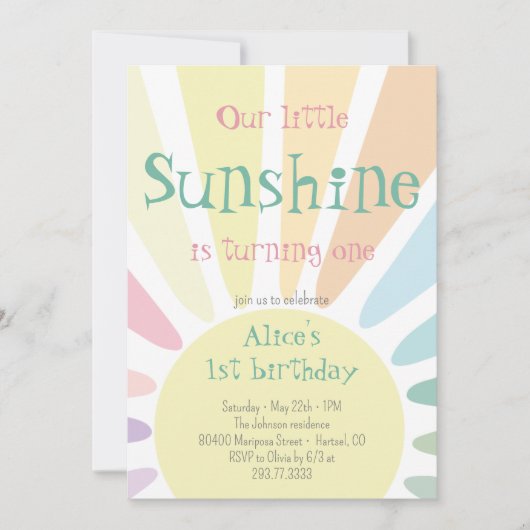 私たちのリトルサンシャインは、1つの誕生日パーティーを回している 招待状 (正面)