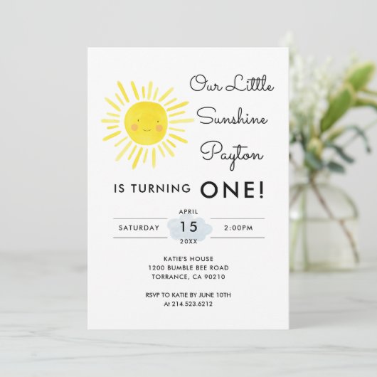 私たちのリトルサンシャインガール1st誕生日パーティー 招待状 (スタンド正面)