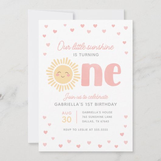 私たちのリトルサンシャインガール1st誕生日招待状 招待状 (正面)