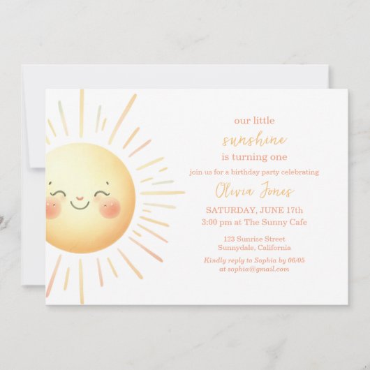私たちのリトルサンシャインキュート子供の誕生日パーティー 招待状 (正面)