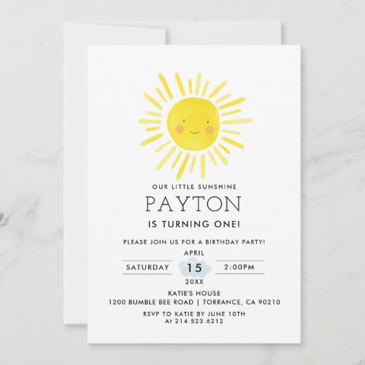 私たちのリトルサンシャインサンズ1st誕生日パーティー 招待状 (正面)