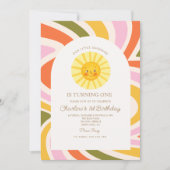 私たちのリトルサンシャインサンミニマルレトロ1st誕生日 招待状 (正面)