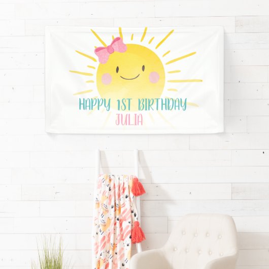 私たちのリトルサンシャインピンクガール誕生日背景 横断幕 (インサイチュ)