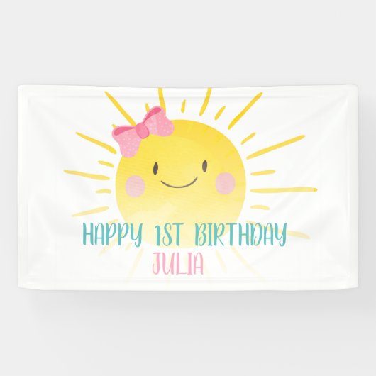 私たちのリトルサンシャインピンクガール誕生日背景 横断幕 (横)