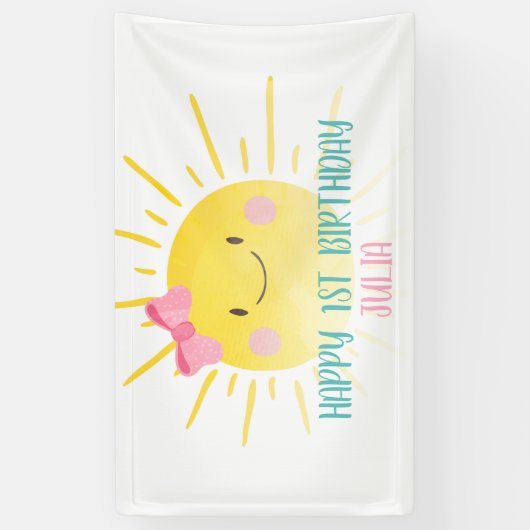 私たちのリトルサンシャインピンクガール誕生日背景 横断幕 (縦)