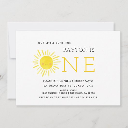 私たちのリトルサンシャインファースト誕生日パーティー 招待状 (正面)