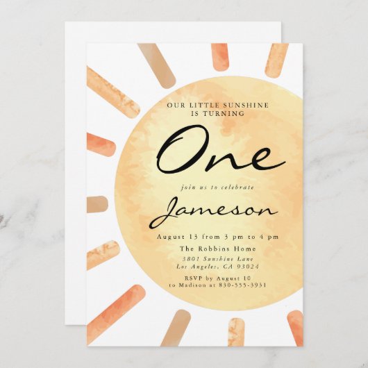 私たちのリトルサンシャインファースト誕生日 招待状 (正面/裏面)