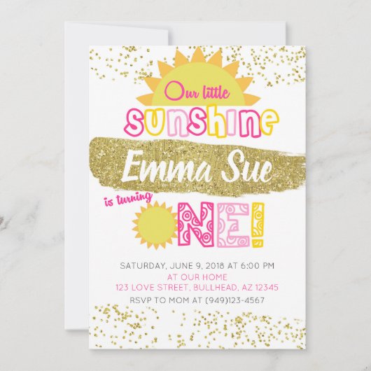 私たちのリトルサンシャインファースト誕生日 招待状 (正面)